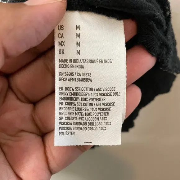 AE Black Embroidered Tasseled Neck‎ Blouse - Picture 4 of 5